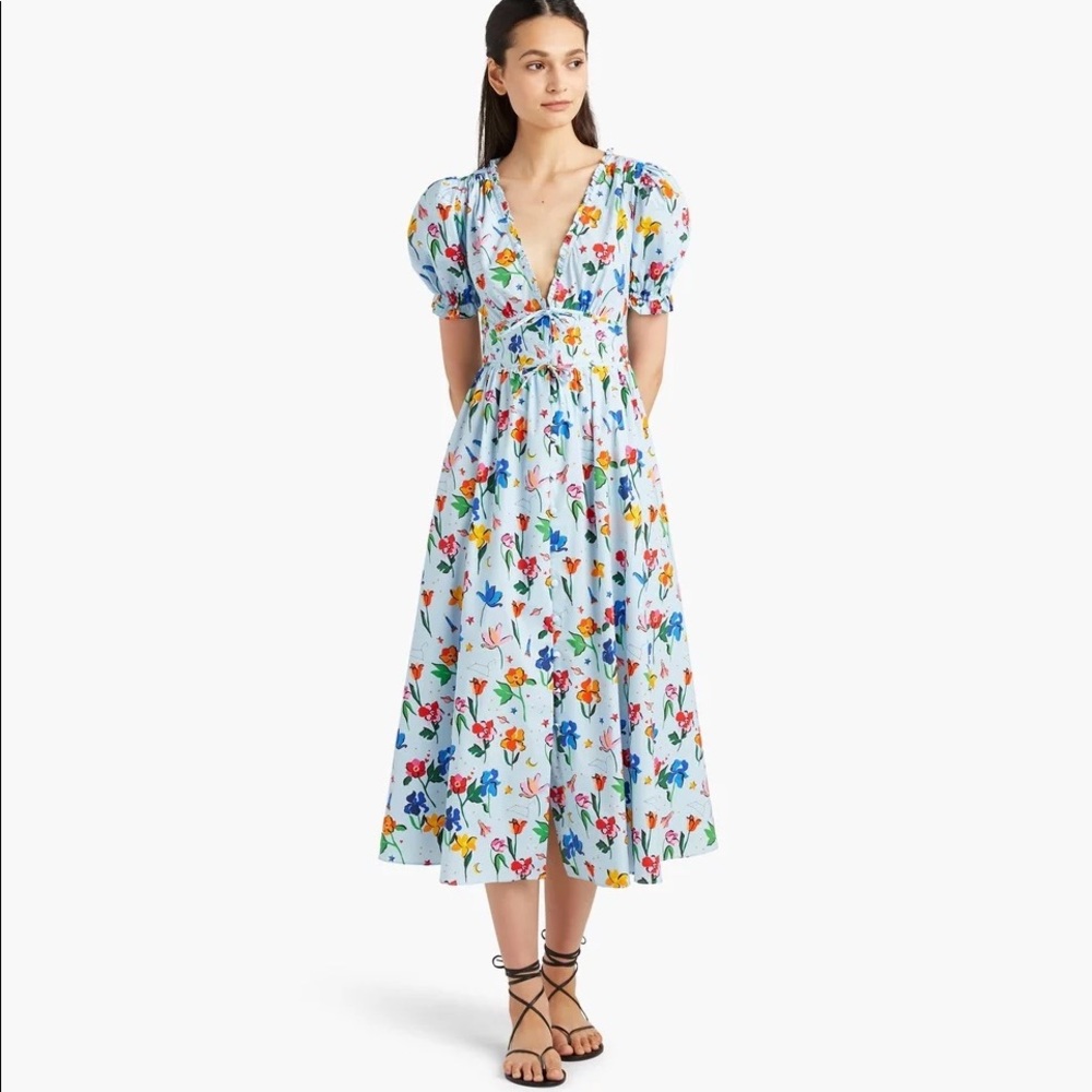 Hill House Light Blue Floral Midi Dress